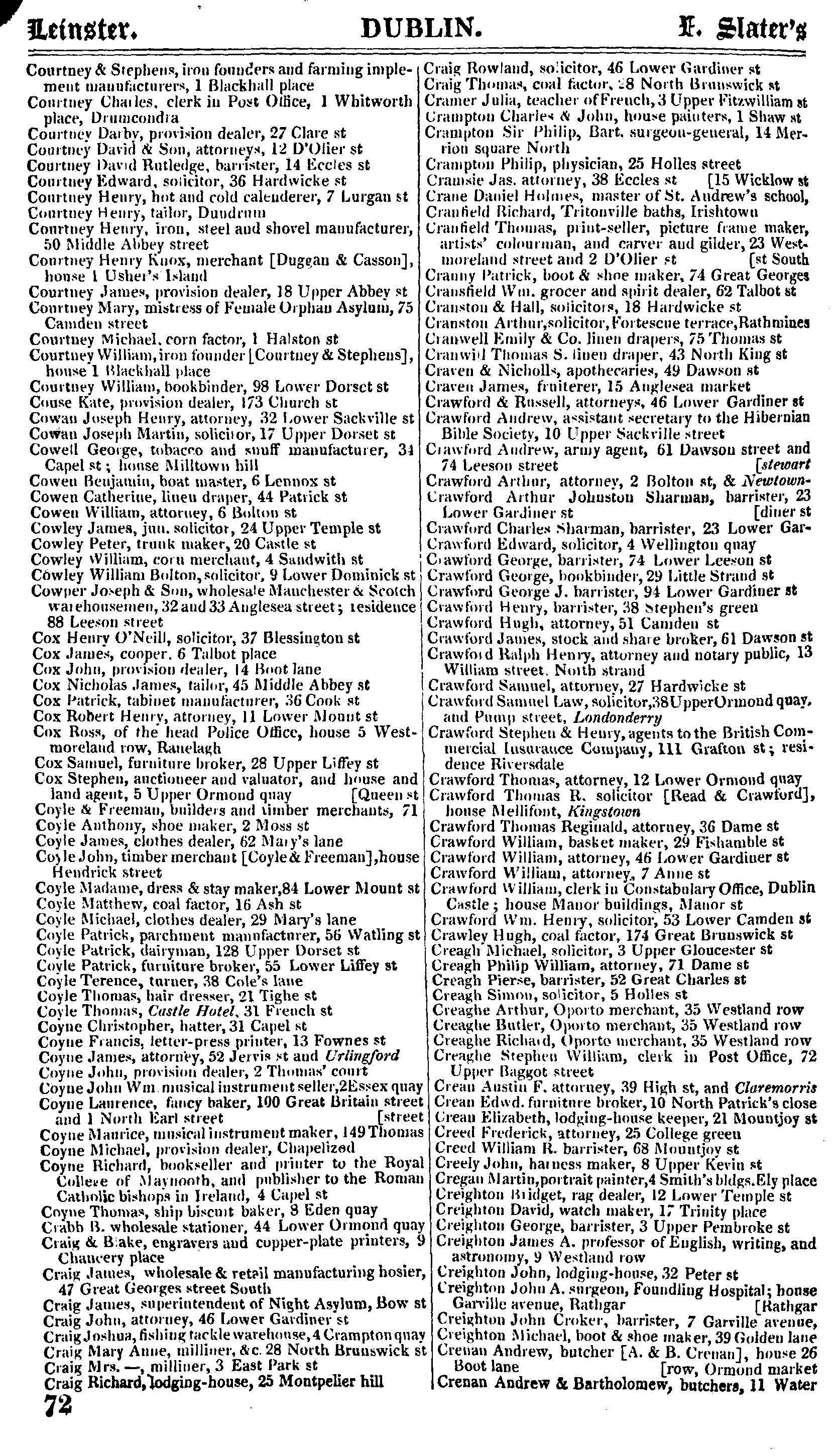 C:\Users\Virginia Rundle\Documents\Ancestry\Cranwill\Slaters Dublin Directory Thomas S Cranwill Linen Draper 1846.jpg