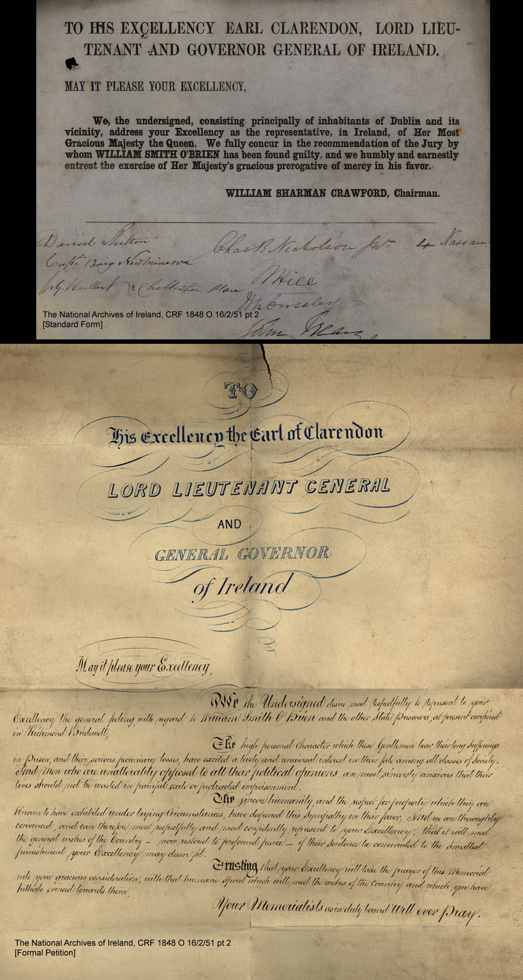 C:\Users\Virginia Rundle\Documents\Ancestry\Cranwill Kilpatrick Files\James Kilpatrick signed Earl Clarendon plea 1849.jpg