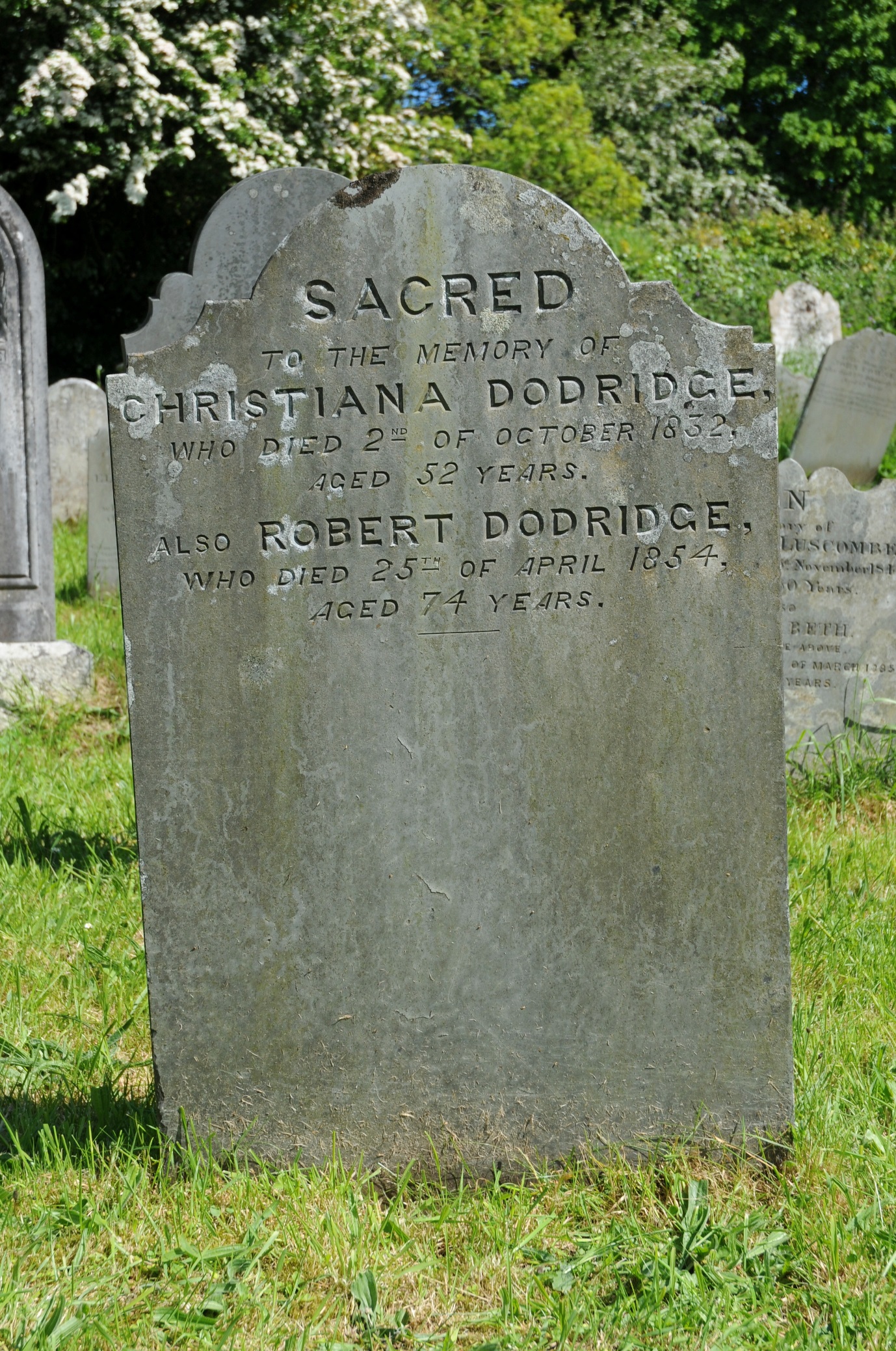 C:\Users\Virginia Rundle\Documents\Ancestry\Northey Moar Files\Doddridge\Robert Dodridge and Christian Galsworthy and their children\Grave of Dodridge, Robert.JPG