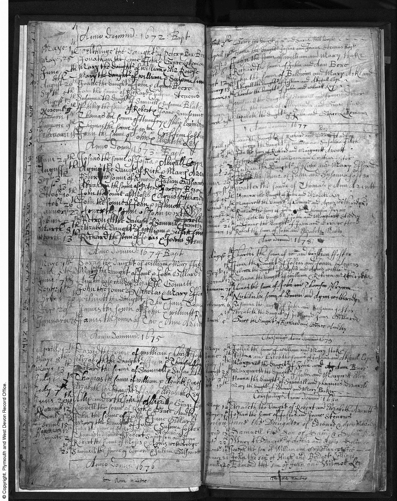 C:\Users\Virginia Rundle\Documents\Ancestry\Northey Moar Files\Hake\Baptism of John Hake son of William and Mary Hake 6 Aug 1676 B1 also siblings Josiah 1679 and Sarah 1674.jpg