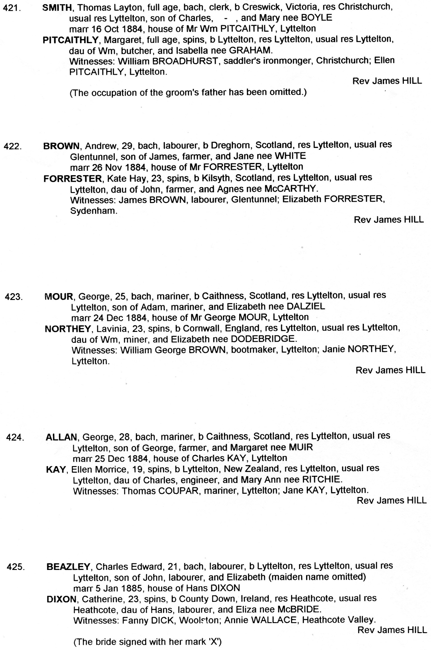 C:\Users\Virginia Rundle\Documents\Ancestry\Northey Moar Files\Moar\George Moar\Marriage of Lavinia Northey and George Moar 24 Dec 1884 Register of St Johns Lyttelton.jpg