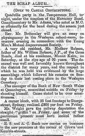 C:\Users\Virginia Rundle\Documents\Ancestry\Robson Files\Matthew Robson\Death of Mathew Robson father of William Robson JP aged 93 Illawarra Mercury 9 Dec 1884 page 2.jpg