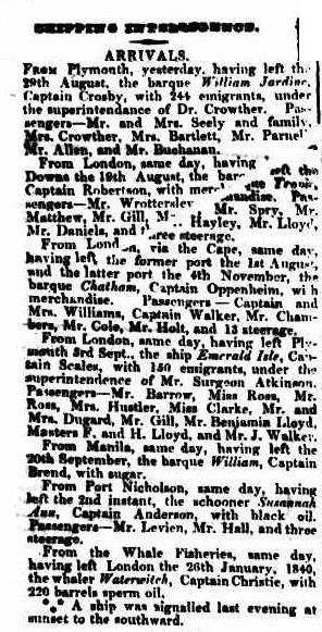 C:\Users\Virginia Rundle\Documents\Ancestry\Robson Files\William Robson SNR JP\Arrival of the Emerald Isle SMH 24 Dec 1841 page 2.jpg