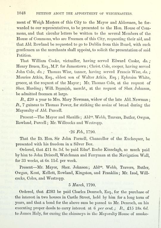 C:\Users\Virginia Rundle\Documents\Ancestry\Wise Files\George Wise Tanner of Cork\councilbookofcork Thomas Wise be admitted free 23 Feb 1790.jpg